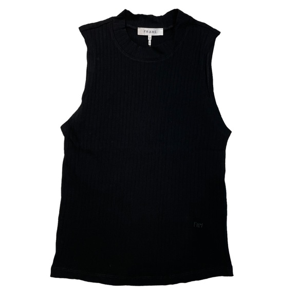 Frame Ribbed Cotton Tank In Noir Black Ribbed Size Large - Picture 2 of 5